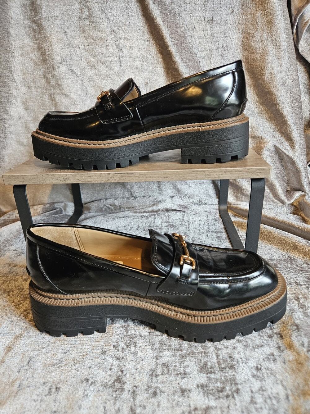 Sam Edleman Black Patent Leather Loafer Platform Chunky Soles size 6.5 NEW